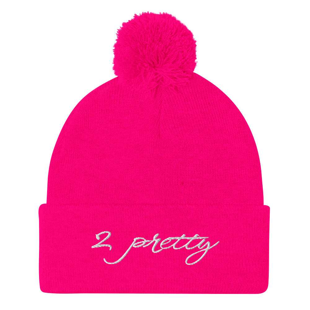 2 pretty neon pink pom-pom beanie