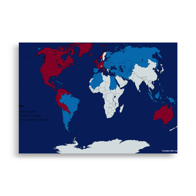 Desitian Empire and Other Countries Map (Red: Mendalistan Empire, Blue: Desitian Empire, Light White: The Principality of Densast)