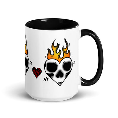 Flaming Skull Heart Border Mug