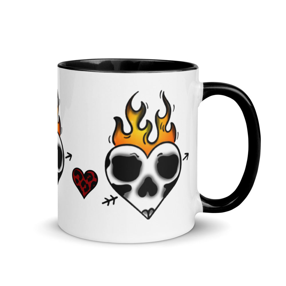 Flaming Skull Heart Border Mug