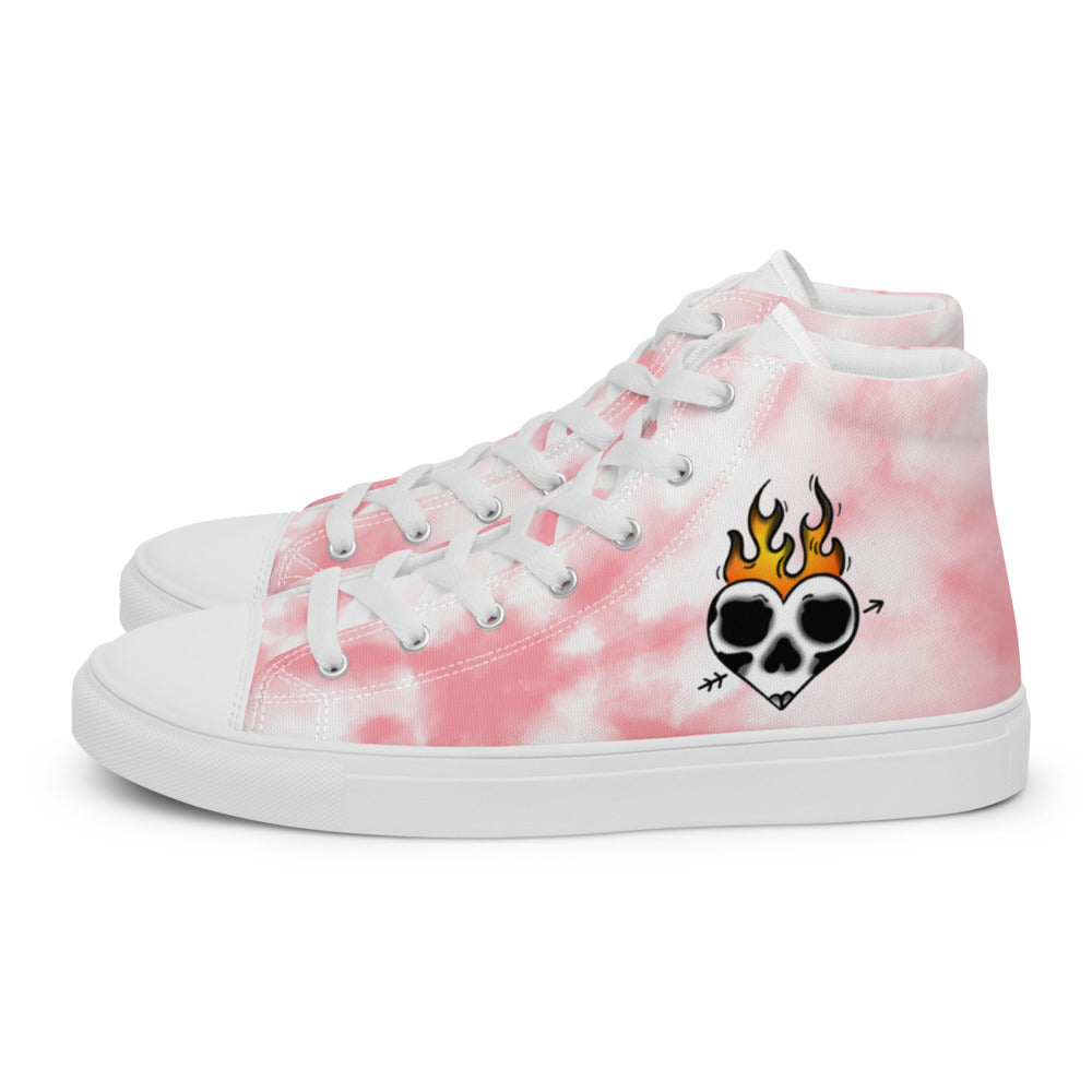 Flaming Skull Heart Ladies High Tops