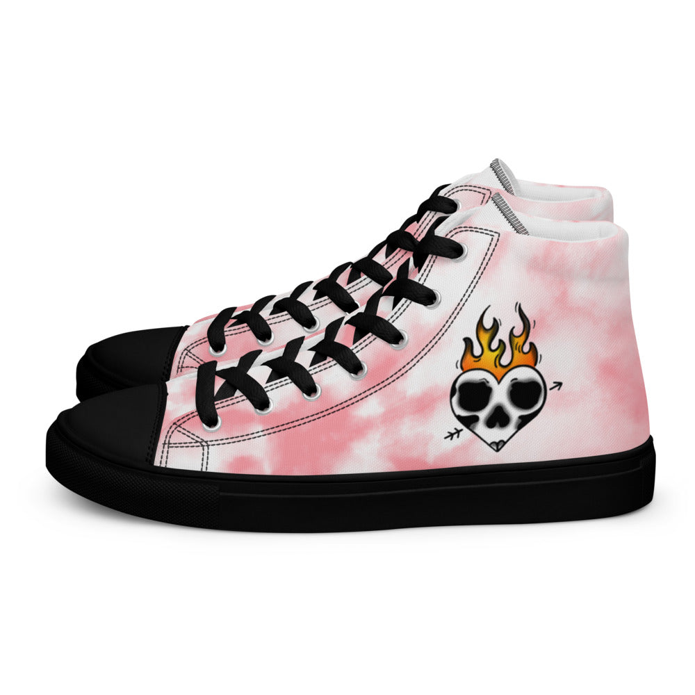 Flaming Skull Heart Ladies High Tops