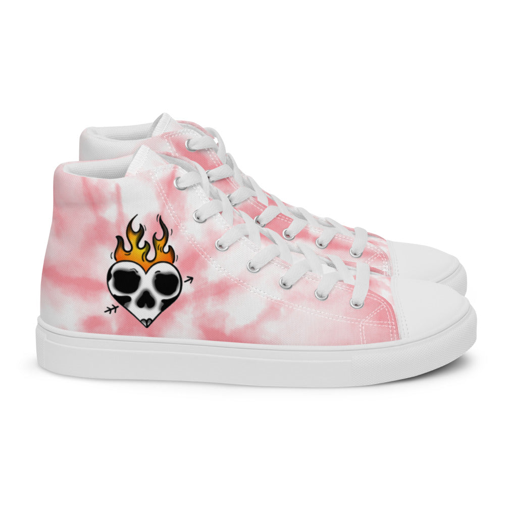 Flaming Skull Heart Ladies High Tops