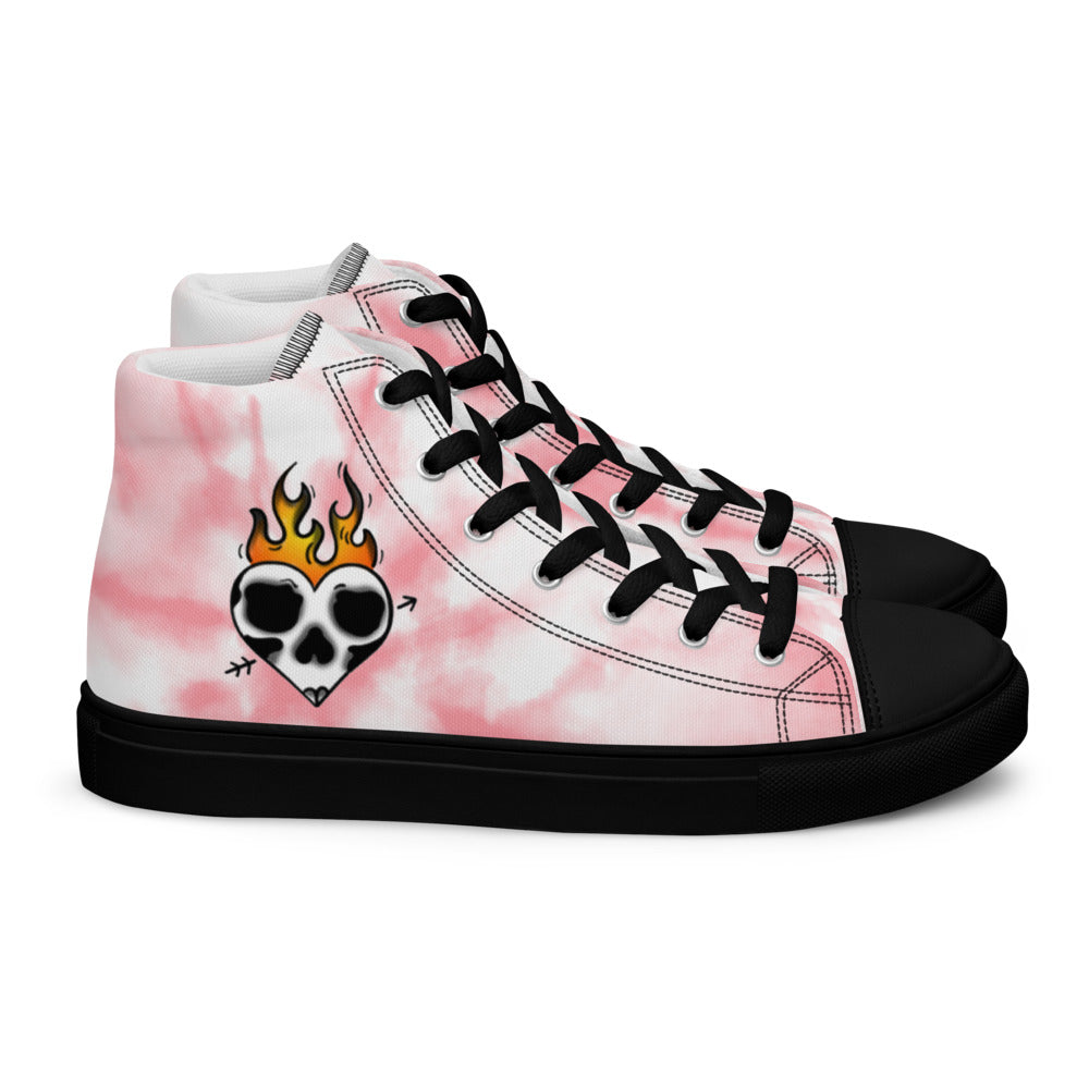 Flaming Skull Heart Ladies High Tops