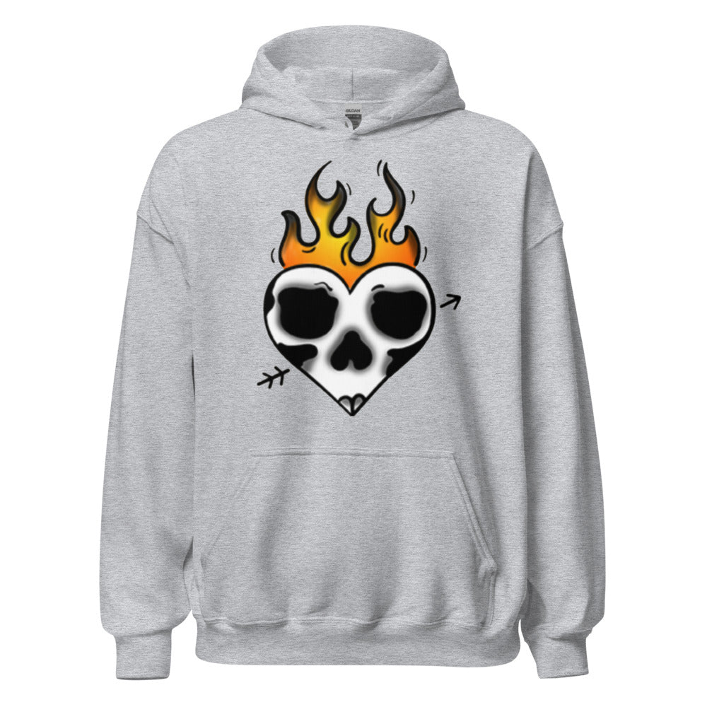 Flaming Skull Heart Unisex Hoodie