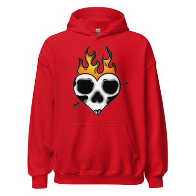 Flaming Skull Heart Unisex Hoodie