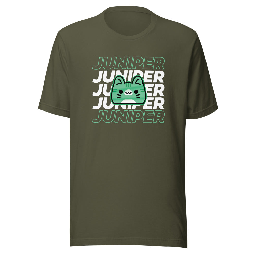 Juniper White Text with Cat Shirt