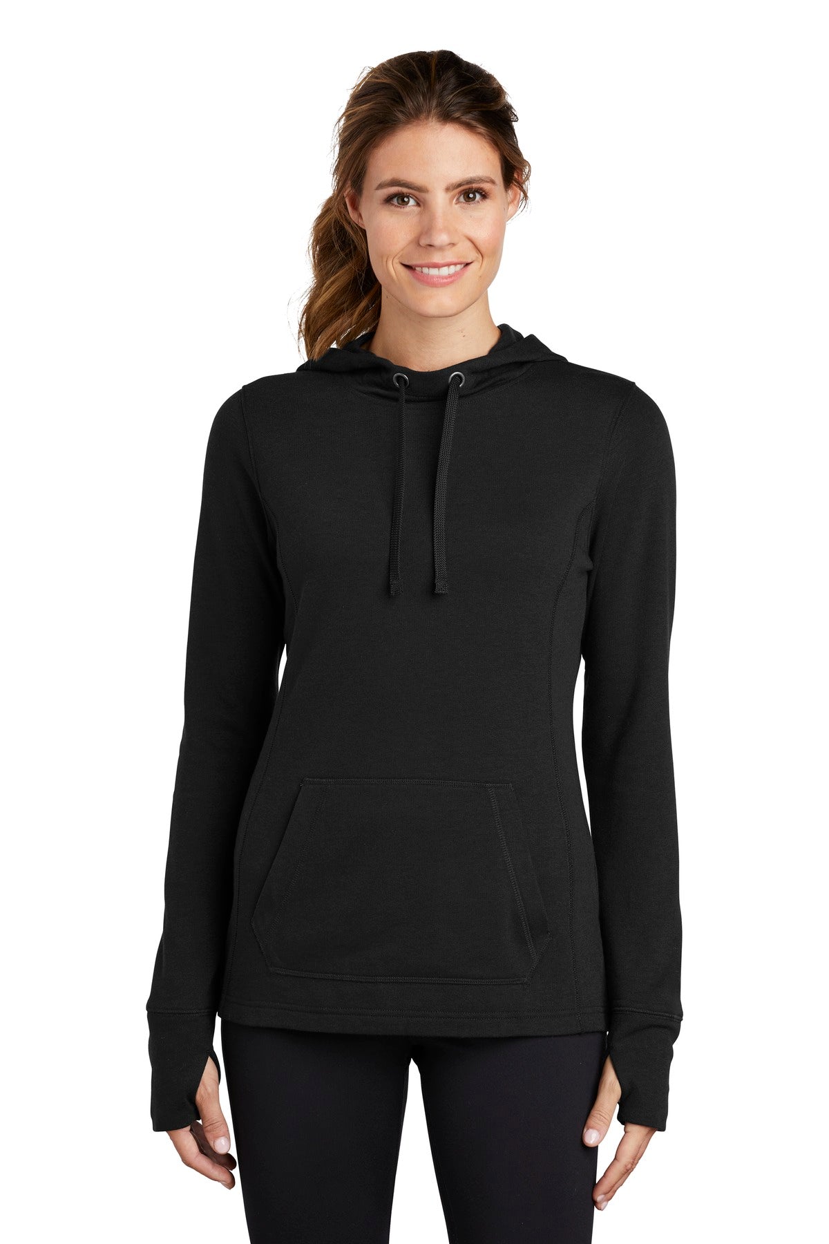 Sport-Tek Women's PosiCharge Tri-Blend Wicking Fleece Hooded Pullover. LST296