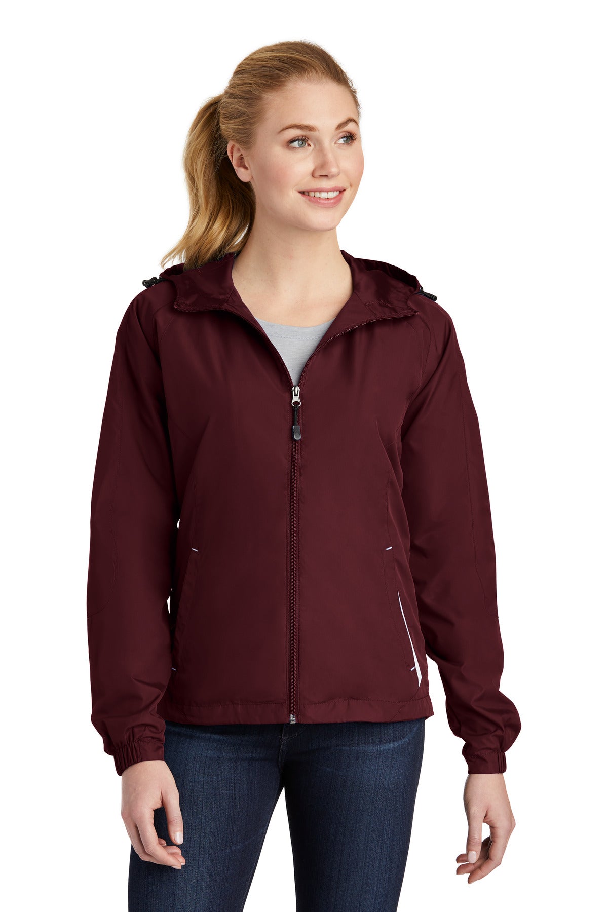 Sport-TekWomen's Colorblock Hooded Raglan Jacket. LST76