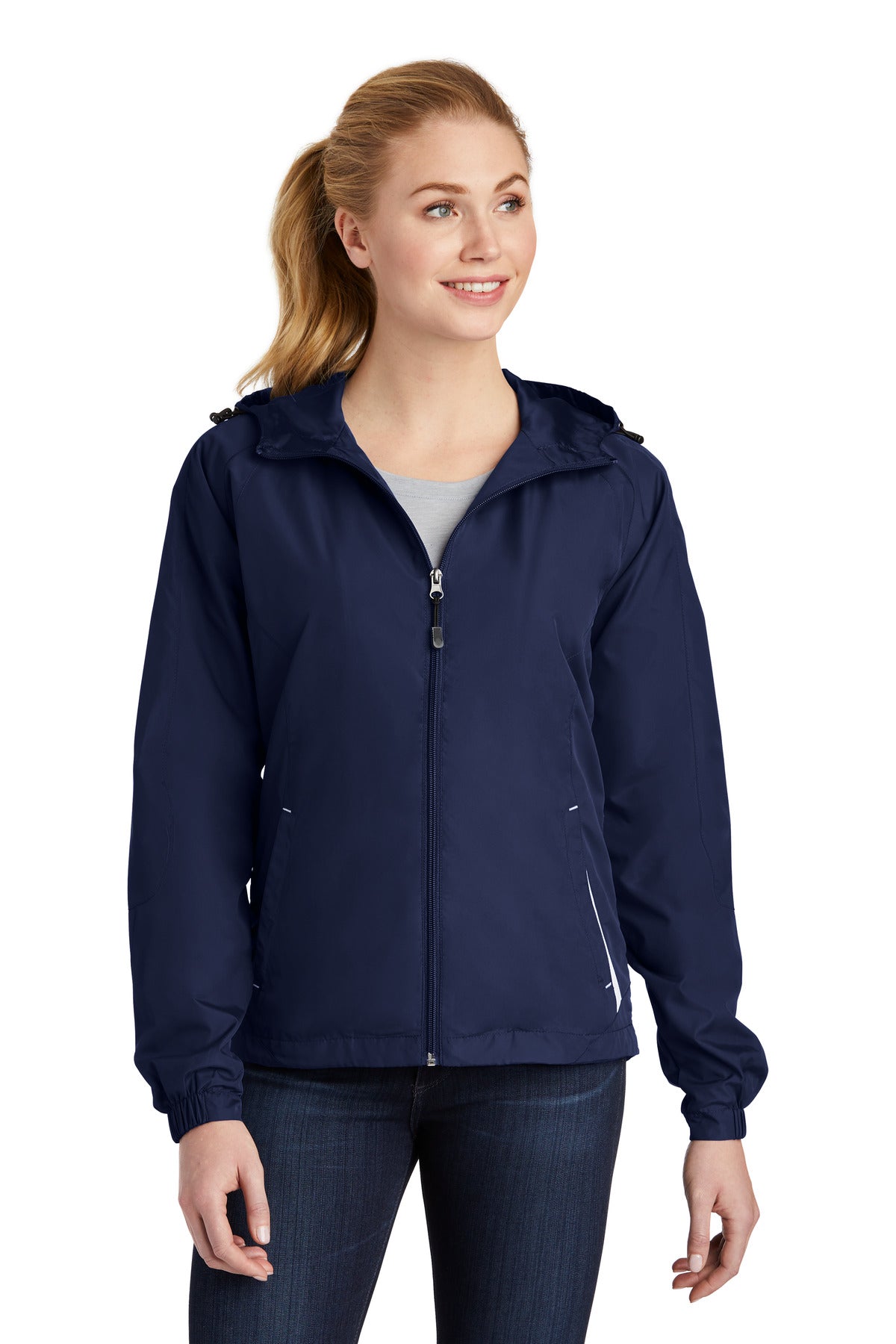 Sport-TekWomen's Colorblock Hooded Raglan Jacket. LST76