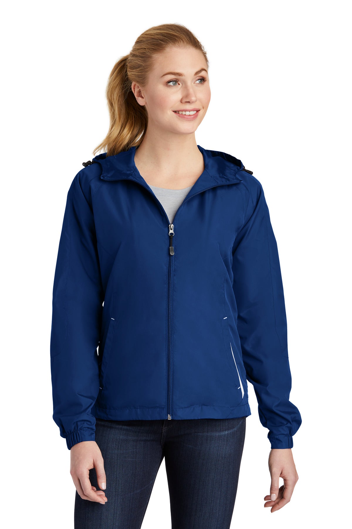 Sport-TekWomen's Colorblock Hooded Raglan Jacket. LST76