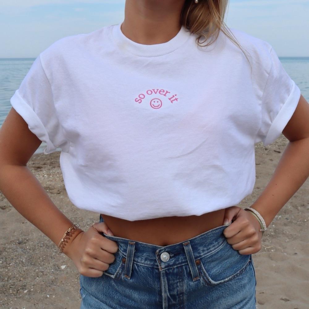 "So Over It" Pink Embroidered Tee