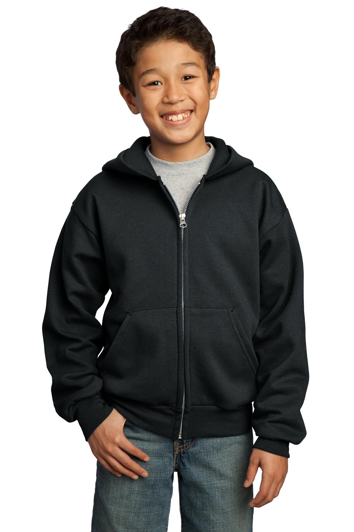 Port & Co Youth Core Fleece Full-Zip Hooded Sweatshirt.  PC90YZH