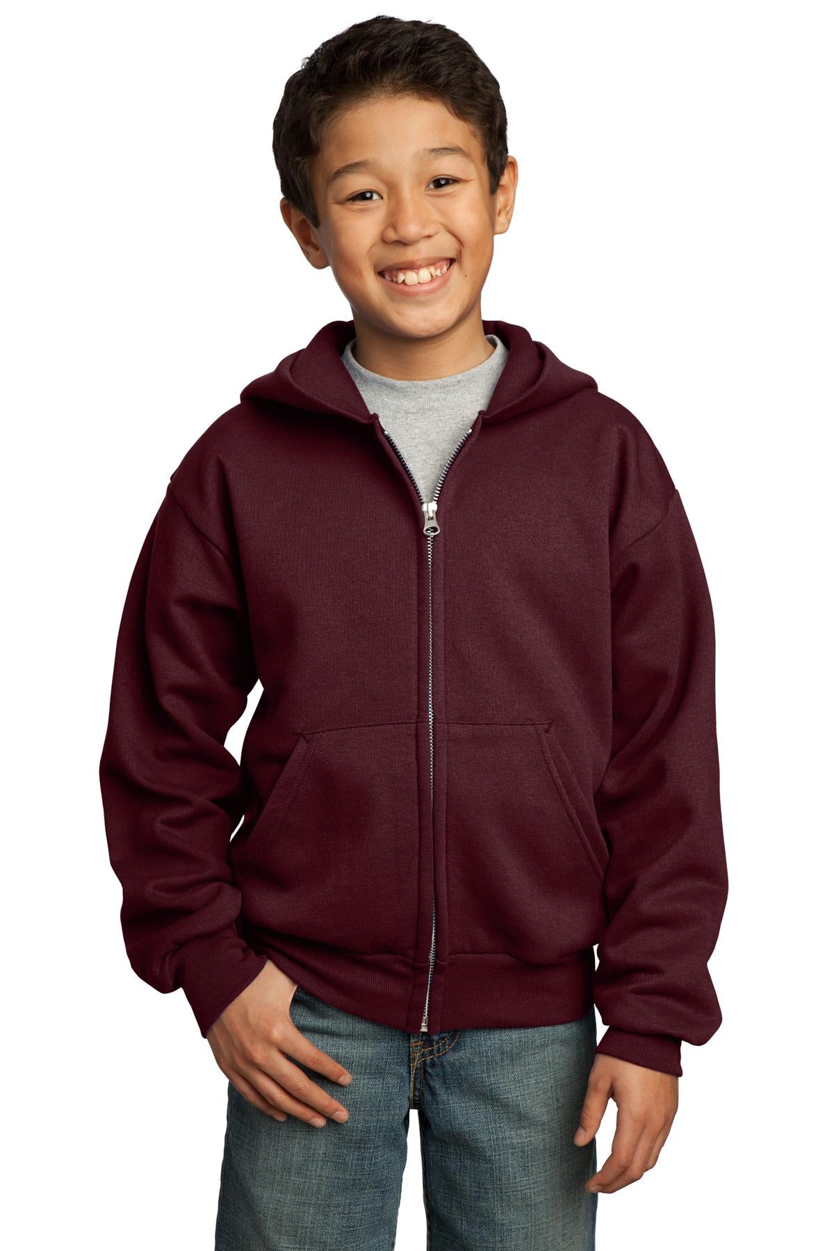 Port & Co Youth Core Fleece Full-Zip Hooded Sweatshirt.  PC90YZH