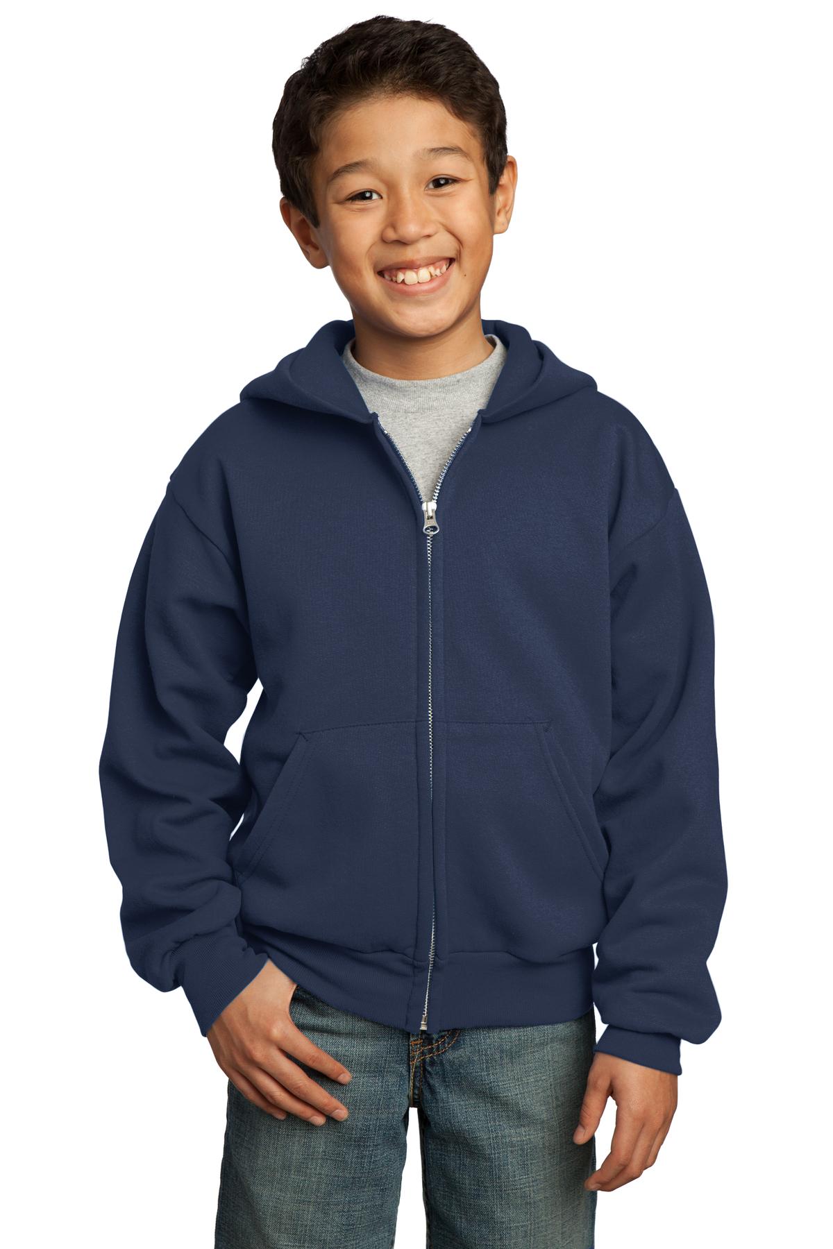 Port & Co Youth Core Fleece Full-Zip Hooded Sweatshirt.  PC90YZH
