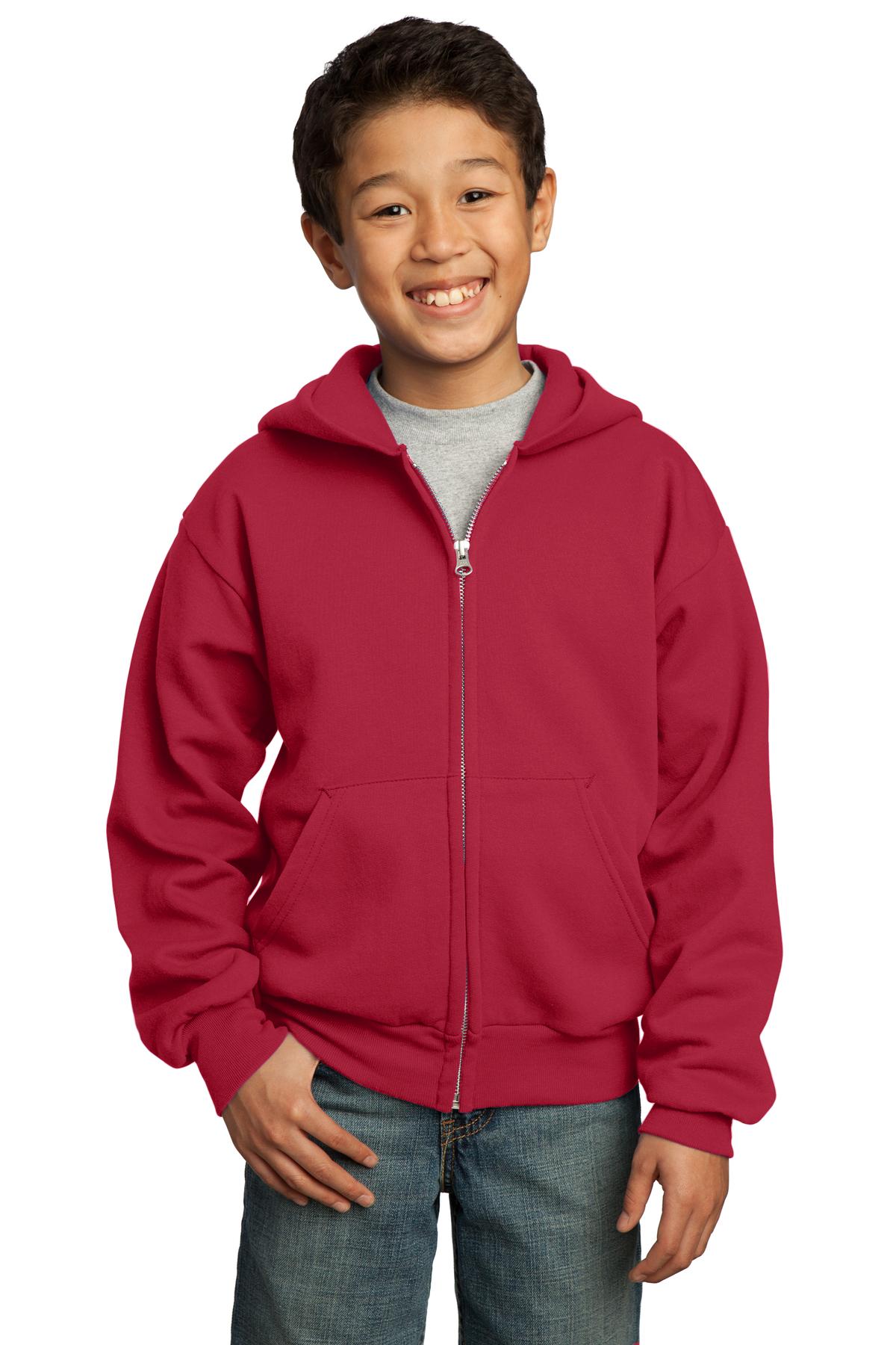 Port & Co Youth Core Fleece Full-Zip Hooded Sweatshirt.  PC90YZH