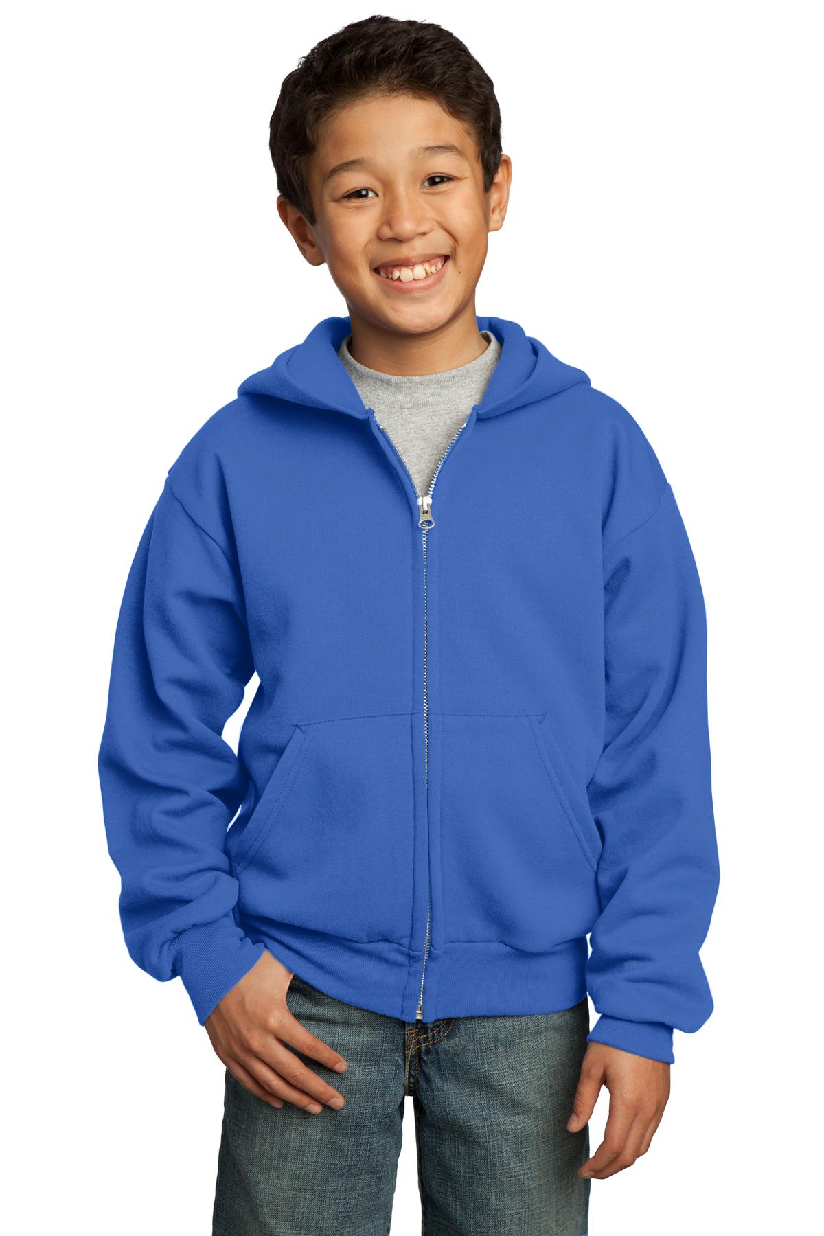 Port & Co Youth Core Fleece Full-Zip Hooded Sweatshirt.  PC90YZH