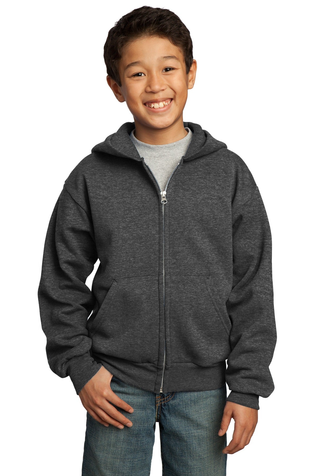 Port & Co Youth Core Fleece Full-Zip Hooded Sweatshirt.  PC90YZH