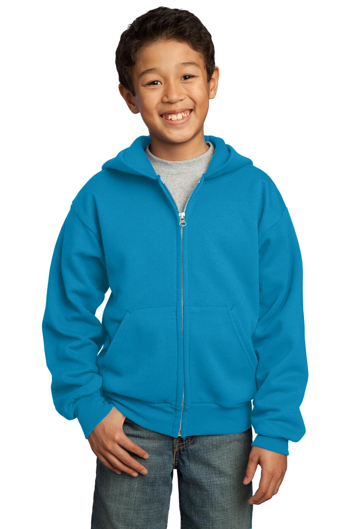 Port & Co Youth Core Fleece Full-Zip Hooded Sweatshirt.  PC90YZH