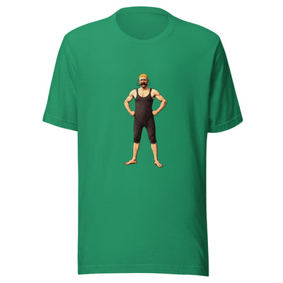 Victorian Swimmer T-Shirt, Vintage Man with Handlebar Moustache in 1800s Swimsuit