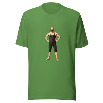 Victorian Swimmer T-Shirt, Vintage Man with Handlebar Moustache in 1800s Swimsuit