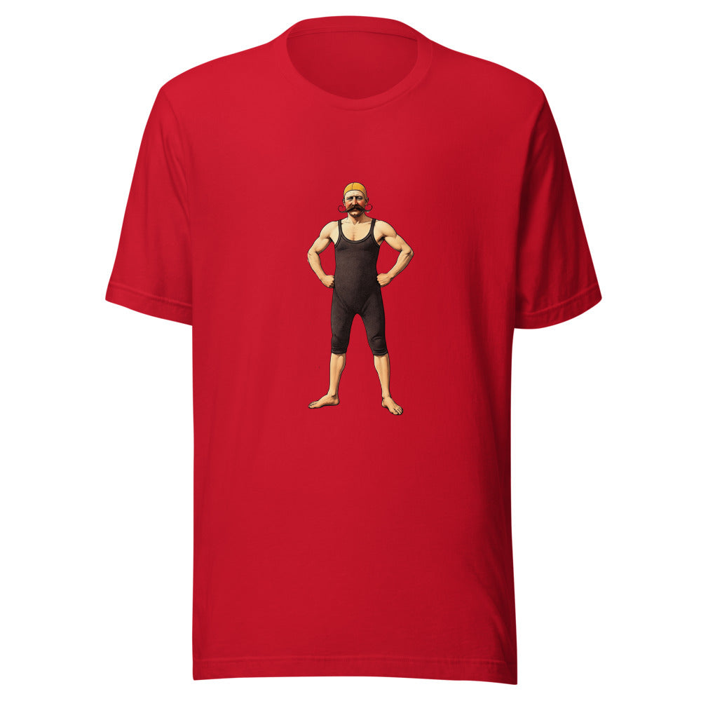 Victorian Swimmer T-Shirt, Vintage Man with Handlebar Moustache in 1800s Swimsuit