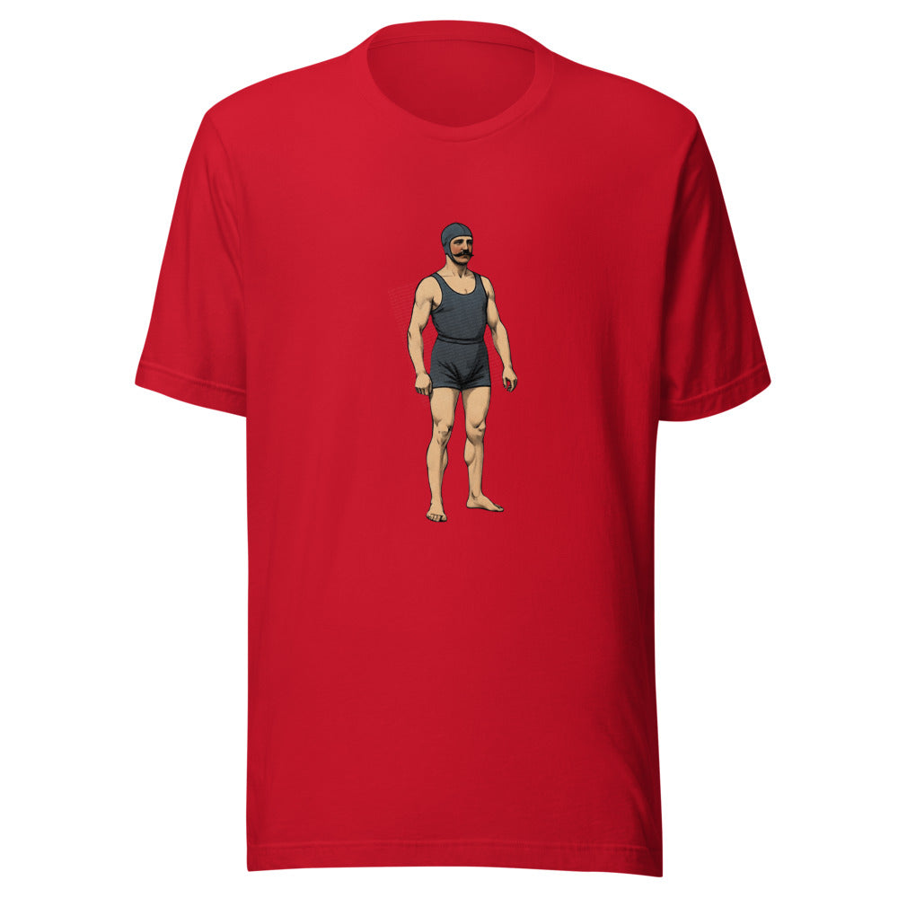 Victorian Swimmer T-Shirt, Vintage Man with Swim Cap in 1800s Swimsuit