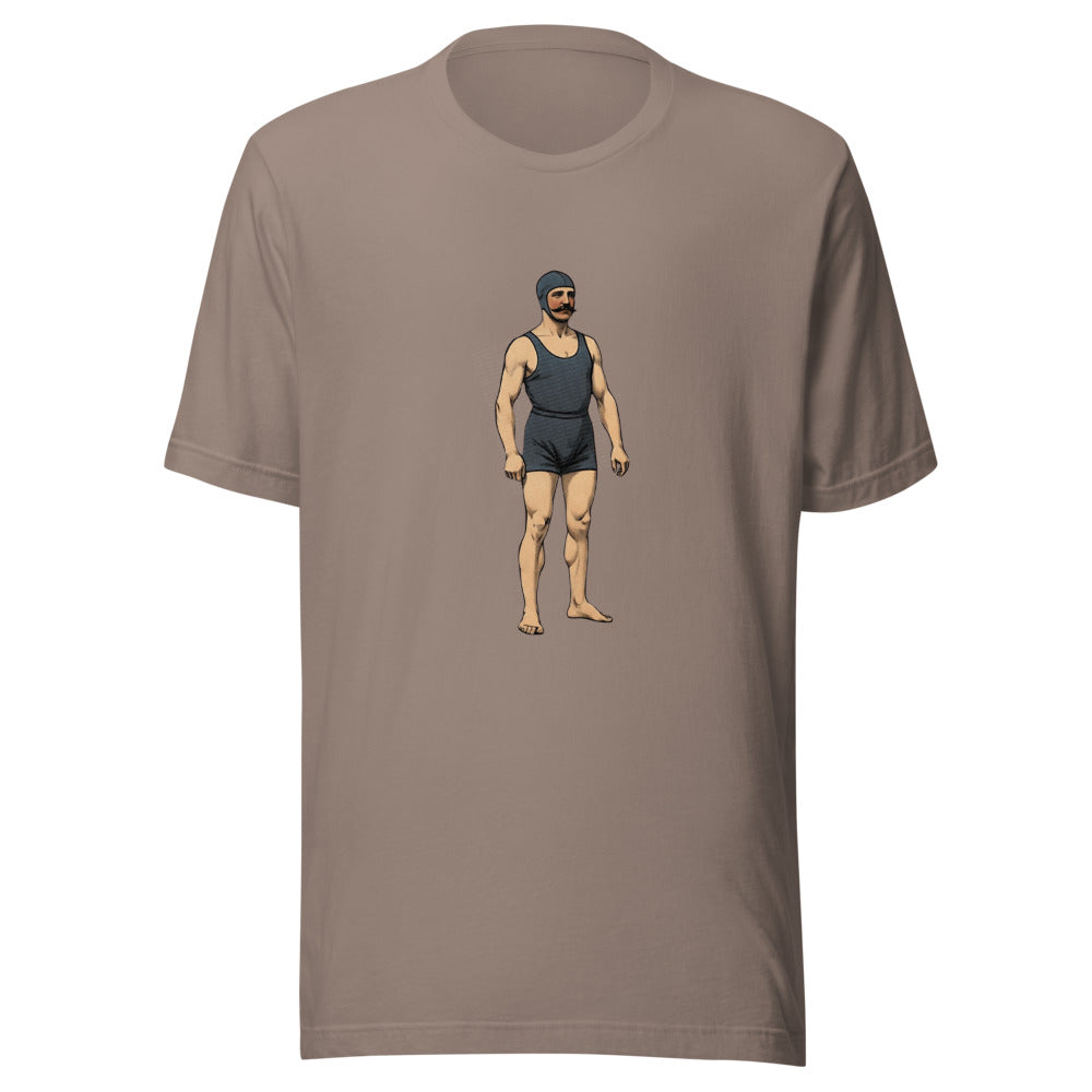 Victorian Swimmer T-Shirt, Vintage Man with Swim Cap in 1800s Swimsuit