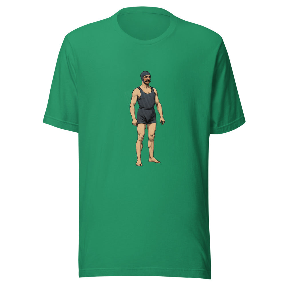 Victorian Swimmer T-Shirt, Vintage Man with Swim Cap in 1800s Swimsuit