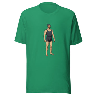 Victorian Swimmer T-Shirt, Vintage Man with Swim Cap in 1800s Swimsuit