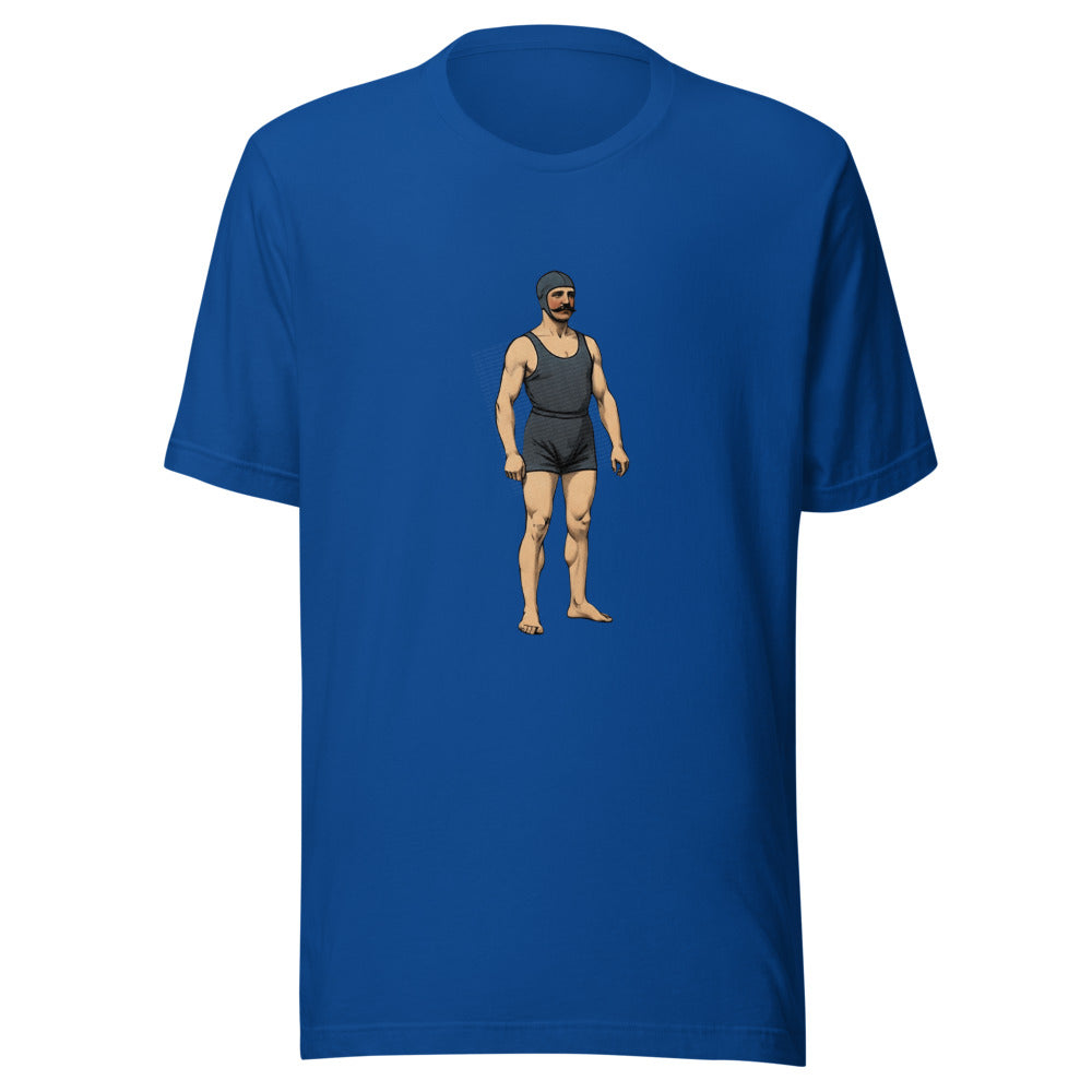 Victorian Swimmer T-Shirt, Vintage Man with Swim Cap in 1800s Swimsuit