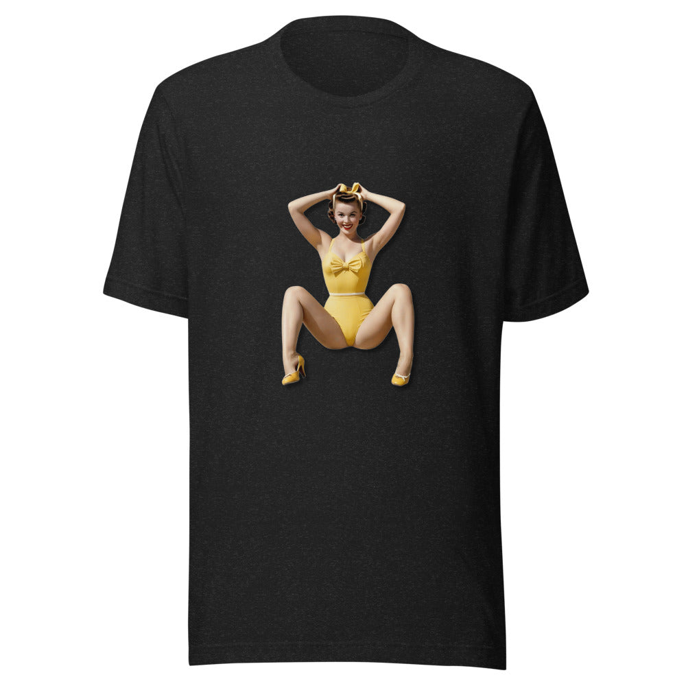 Vintage Retro 1950s Pinup Girl in Yellow Swimsuit T-Shirt