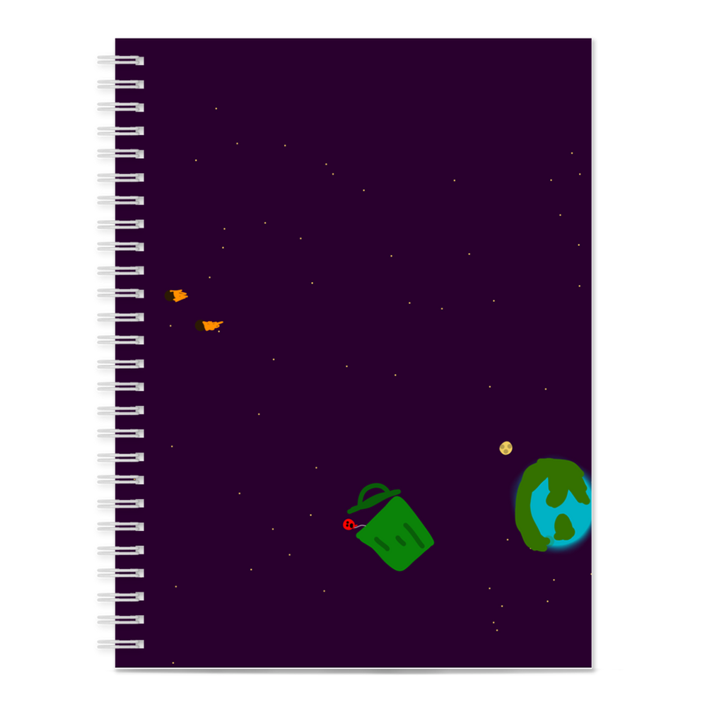 Trash can in space note book for school etc