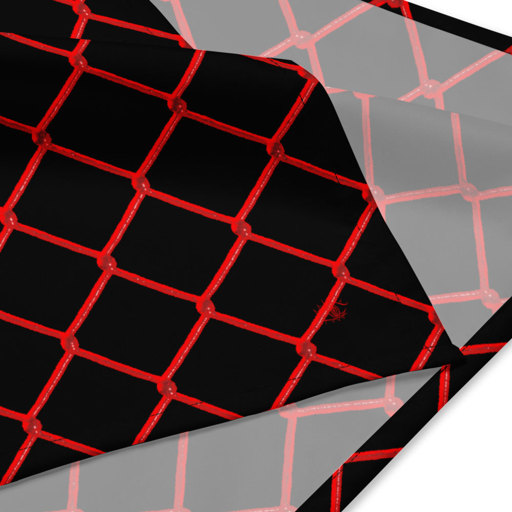 Black Red "chain link fence" Bandana