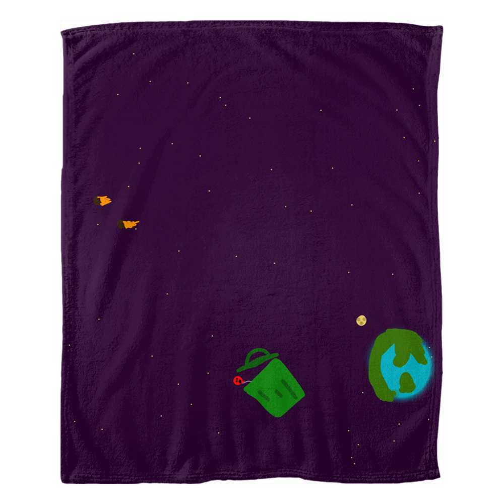 Trash can in space comfy and soft blankey