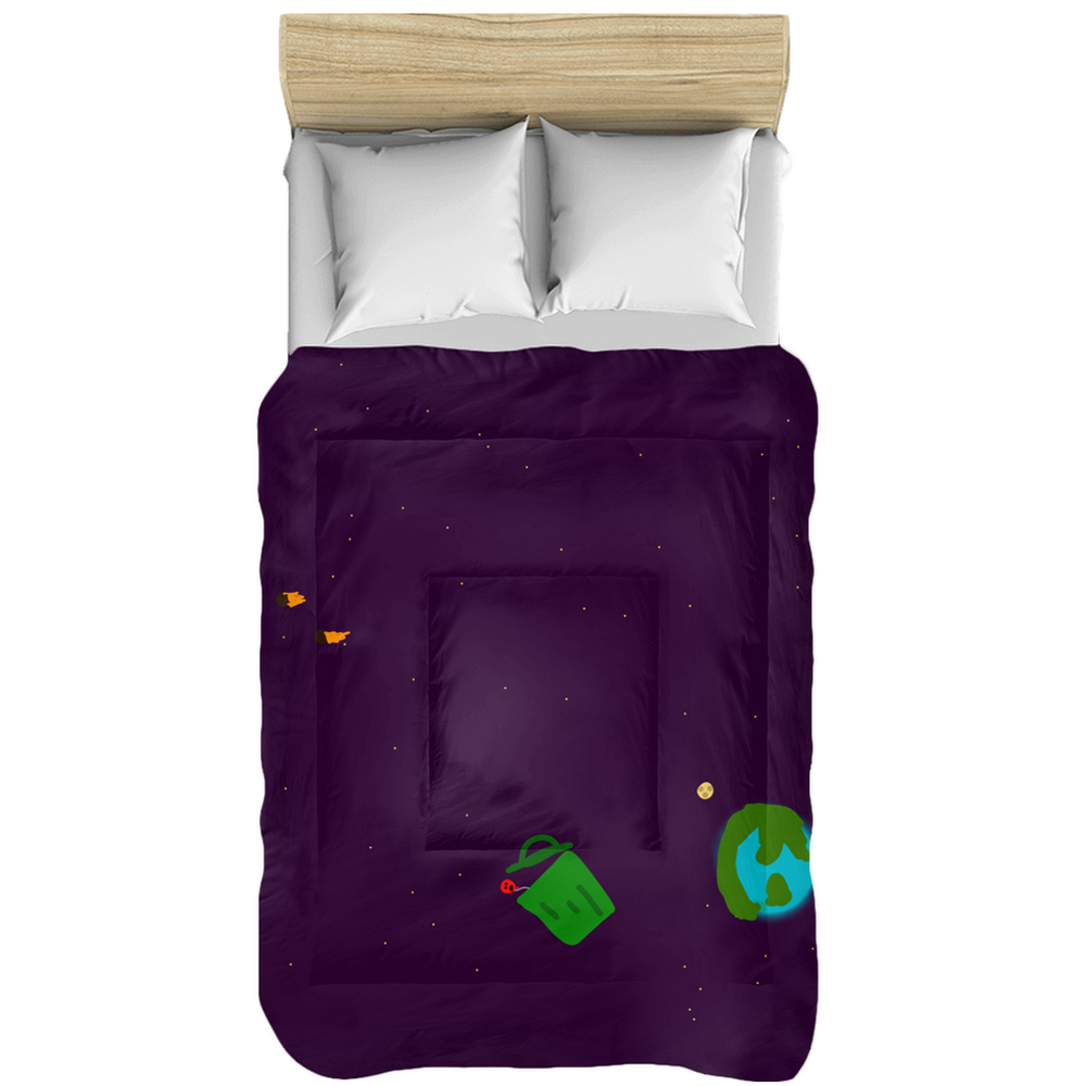 Trash can in space twin sized blanket