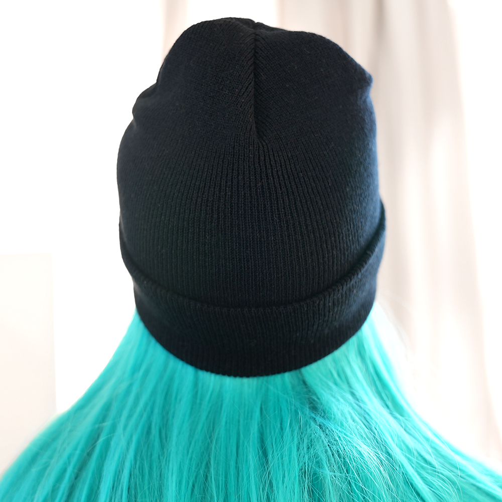 MELTED SMILEY EMBROIDERED BLACK BEANIE