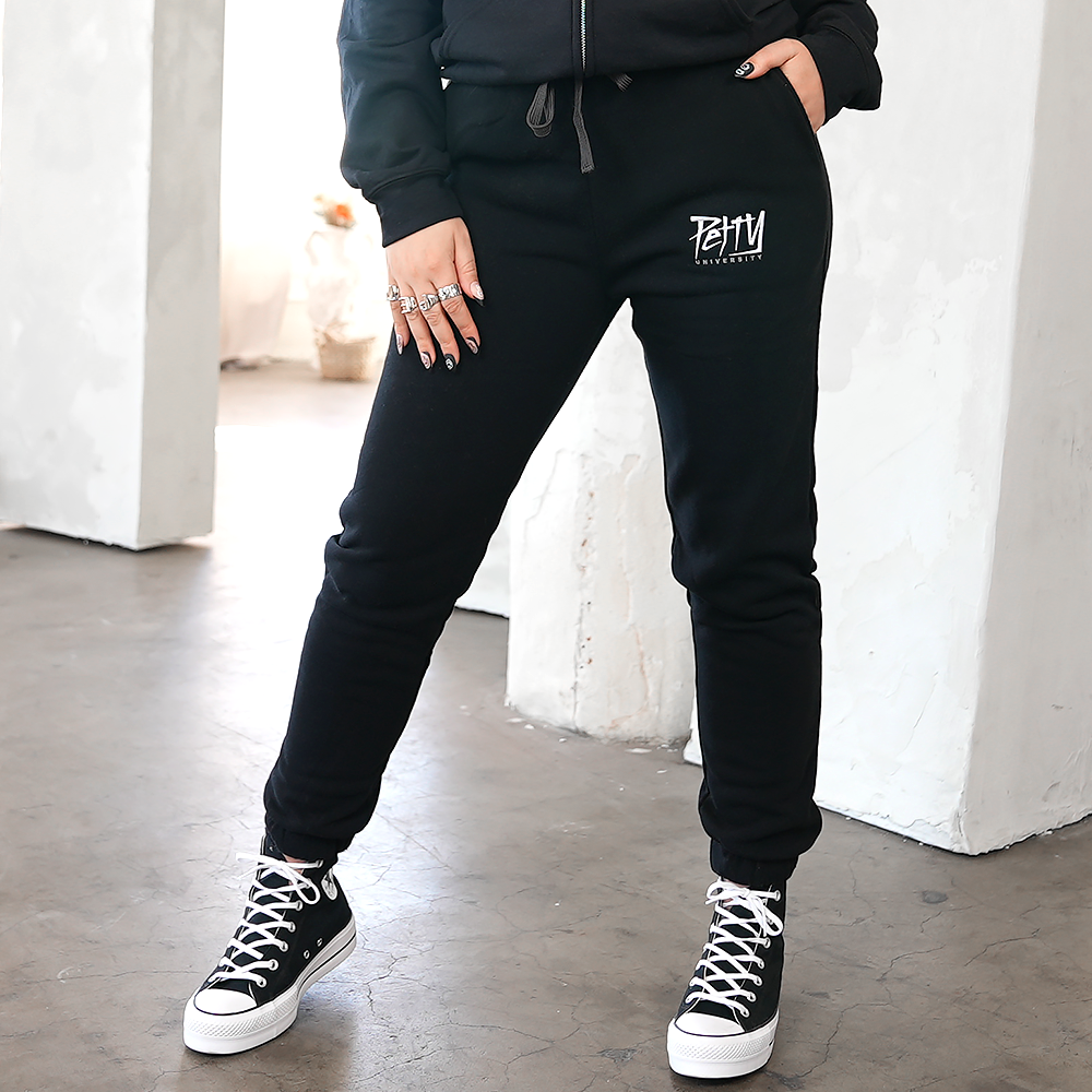 PETTY UNIVERSITY EMBROIDERED BLACK JOGGERS