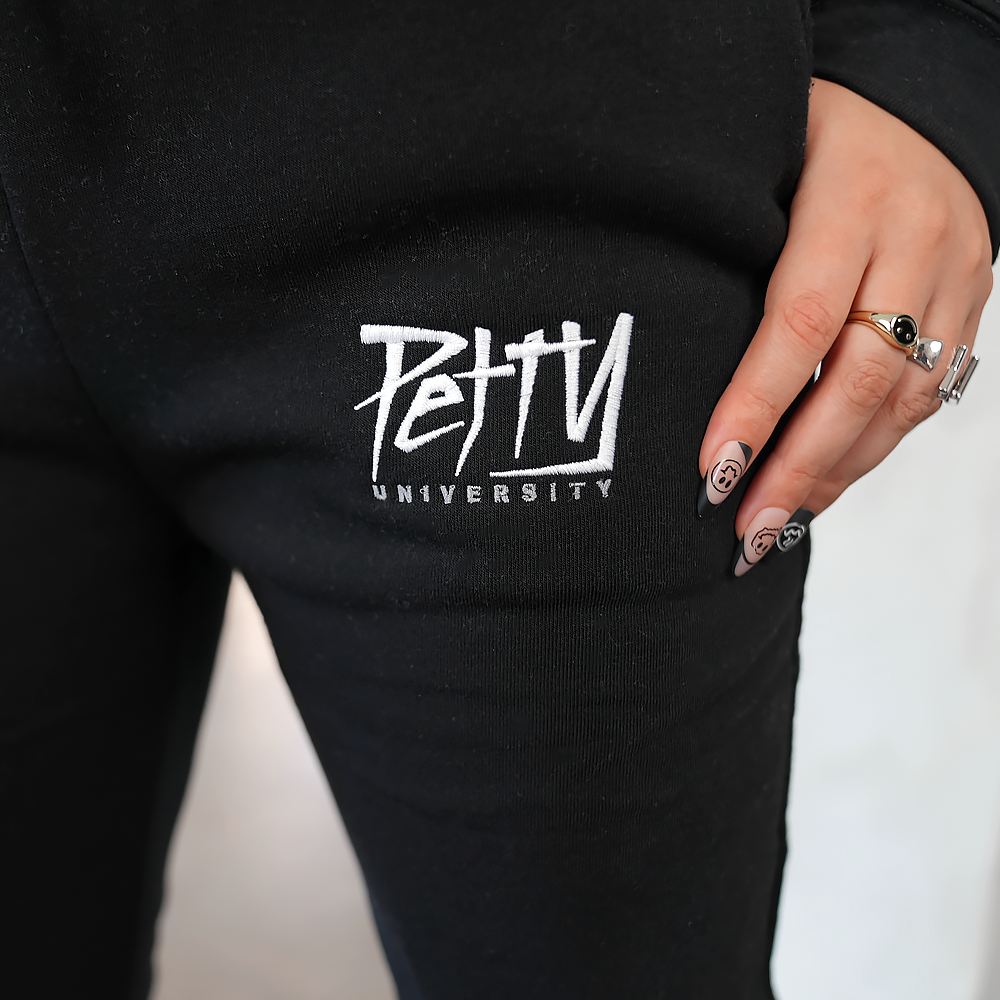 PETTY UNIVERSITY EMBROIDERED BLACK JOGGERS