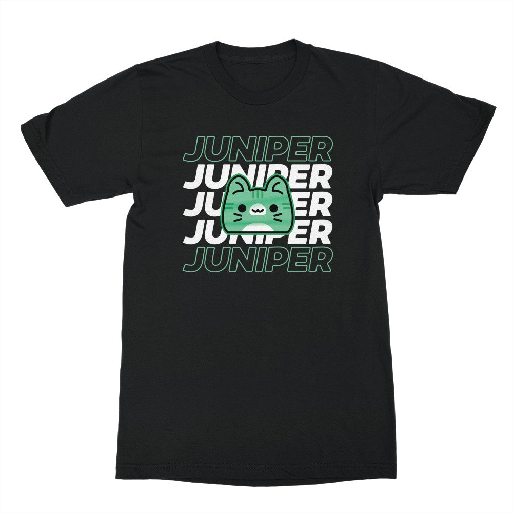 Juniper White Text with Cat Shirt