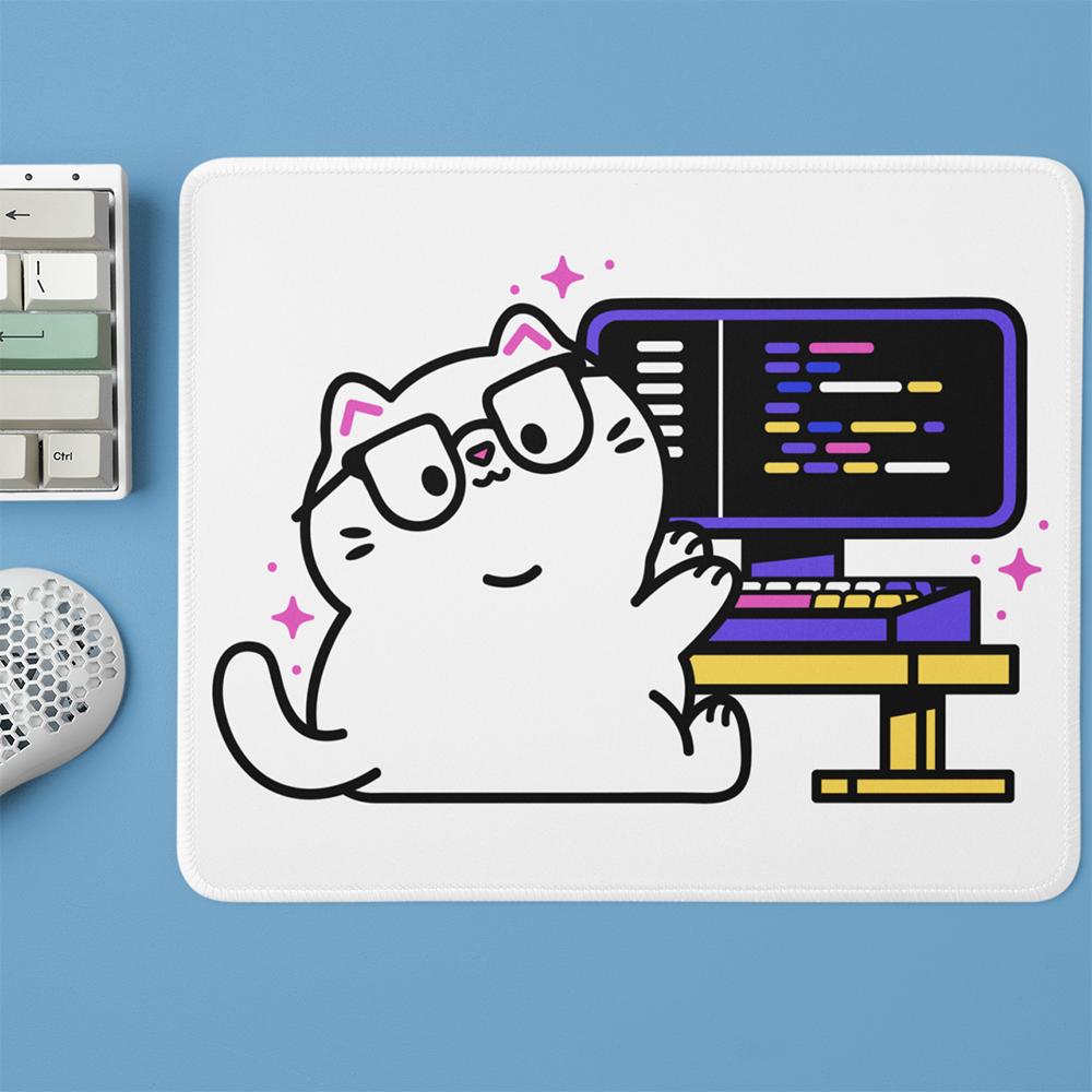 Computer Cat White Mousepad