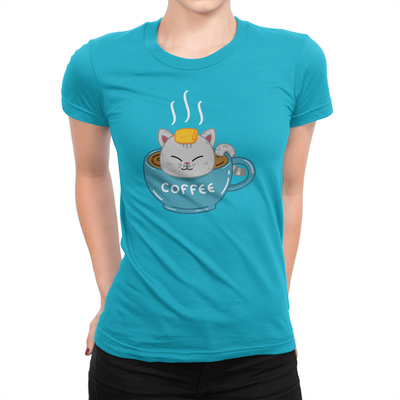 Coffee Cup Ladies Shirt Turquoise