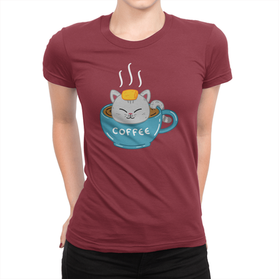 Coffee Cup Ladies Shirt Cardinal