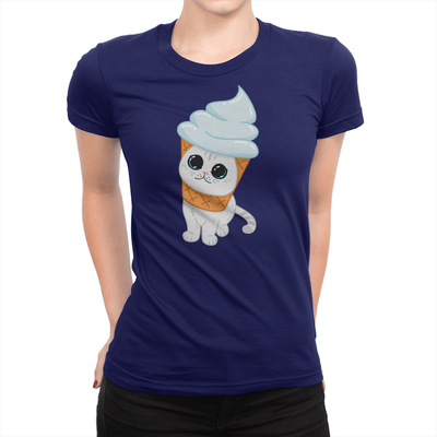 Coffee Ice Cream Cone Ladies Shirt Navy