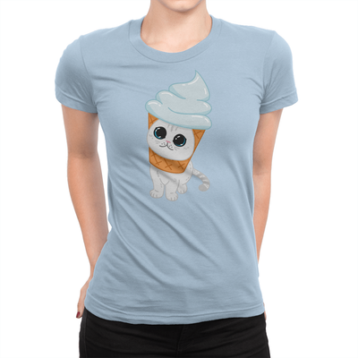 Coffee Ice Cream Cone Ladies Shirt Baby Blue