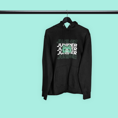 Juniper White Text with Cat Hoodie