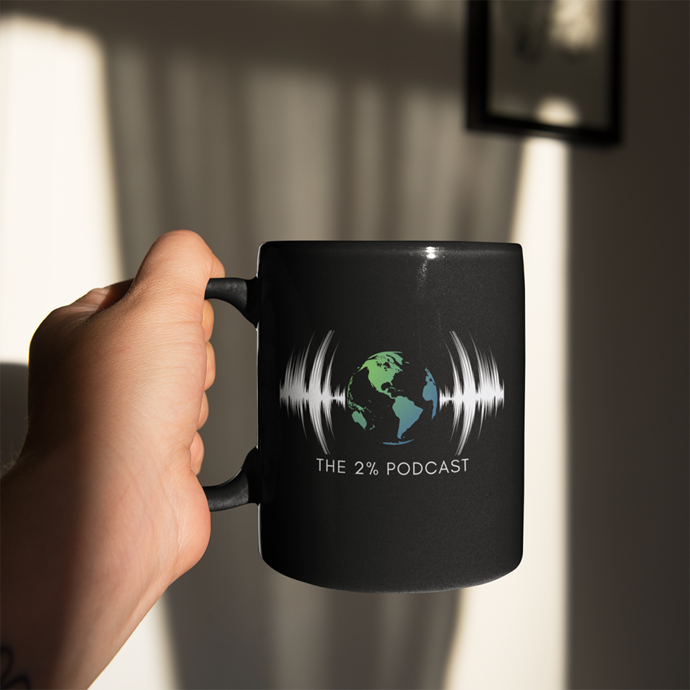 The 2% Podcast "Bottoms Up!" Mug- Dark Matter Black