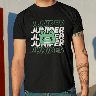 Juniper White Text with Cat Shirt